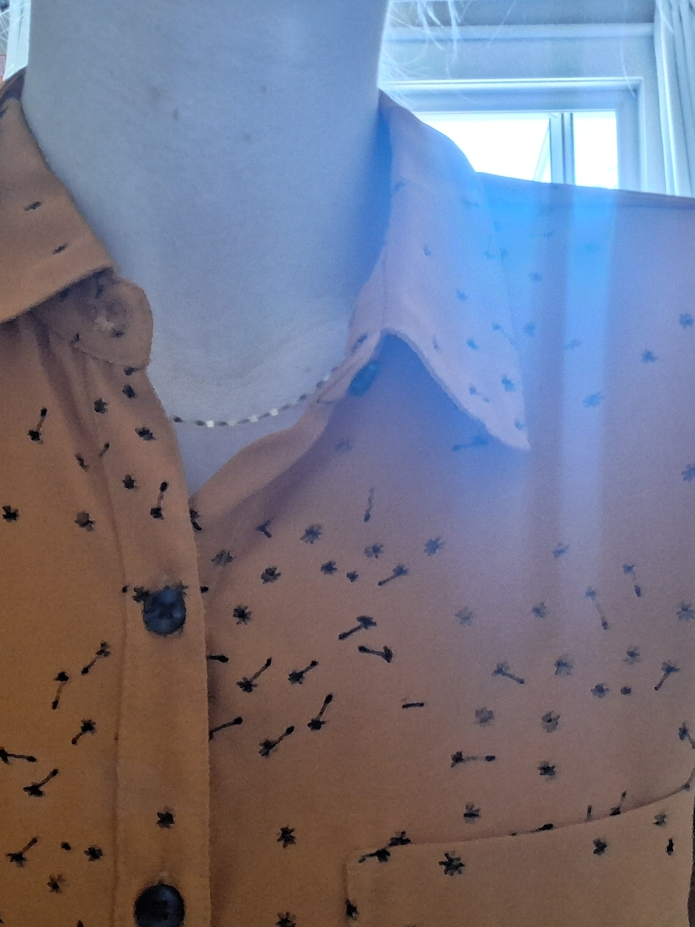 Reitmans Rust Brown Button-Down Shirt with Black Dandelion Print